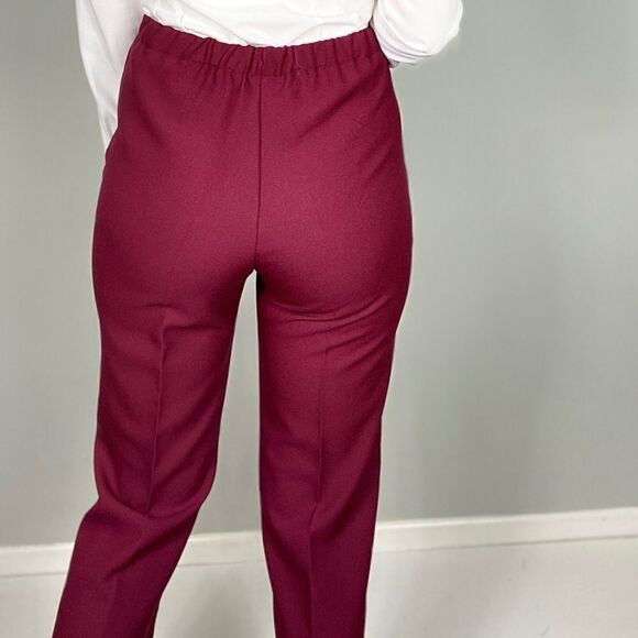 Vintage High-Waisted Burgundy Trousers – Classic Tailored Straight Leg Pants - Picture 3 of 9